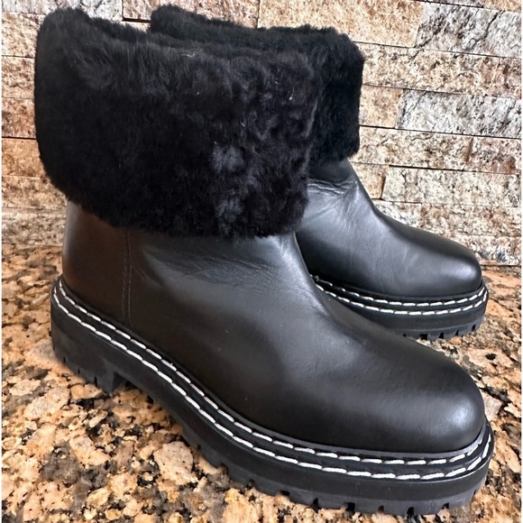 $1100 PROENZA SCHOULER SHEARLING LUG SOLE ANKLE BOOT BLACK LEATHER - Picture 2 of 9